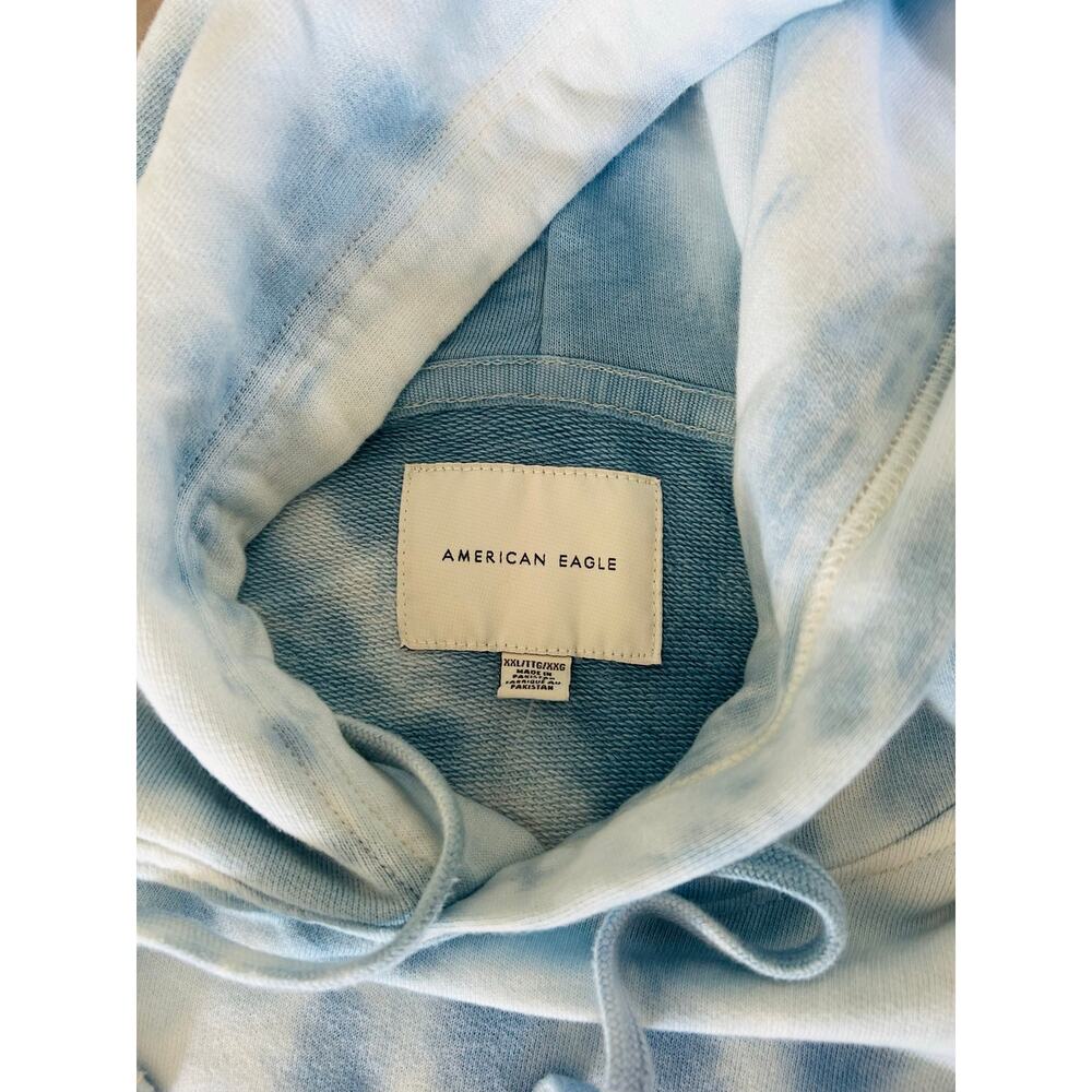 American Eagle XXL Blue White Tie Dye Oversized Hoodie Sweatshirt Cotton - Picture 4 of 8